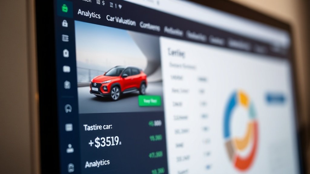 Galeri içinde dijital ekranda araç değerleme programını kullanan müşteri